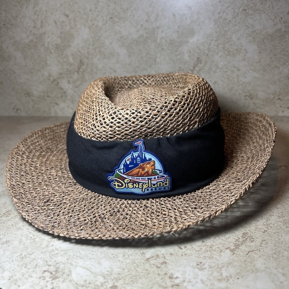 VTG Disneyland Resort Straw Sun Hat‎ Grizzly Peak Monorail PVC Patch Adult M/L